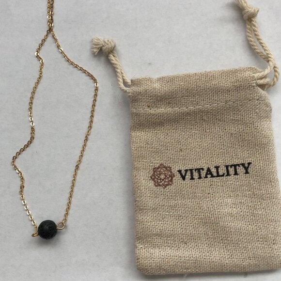 Vitality Humble Lava Stone Gold Colored Necklace 9 Inch Chain 2 Inch Extender - Picture 3 of 6